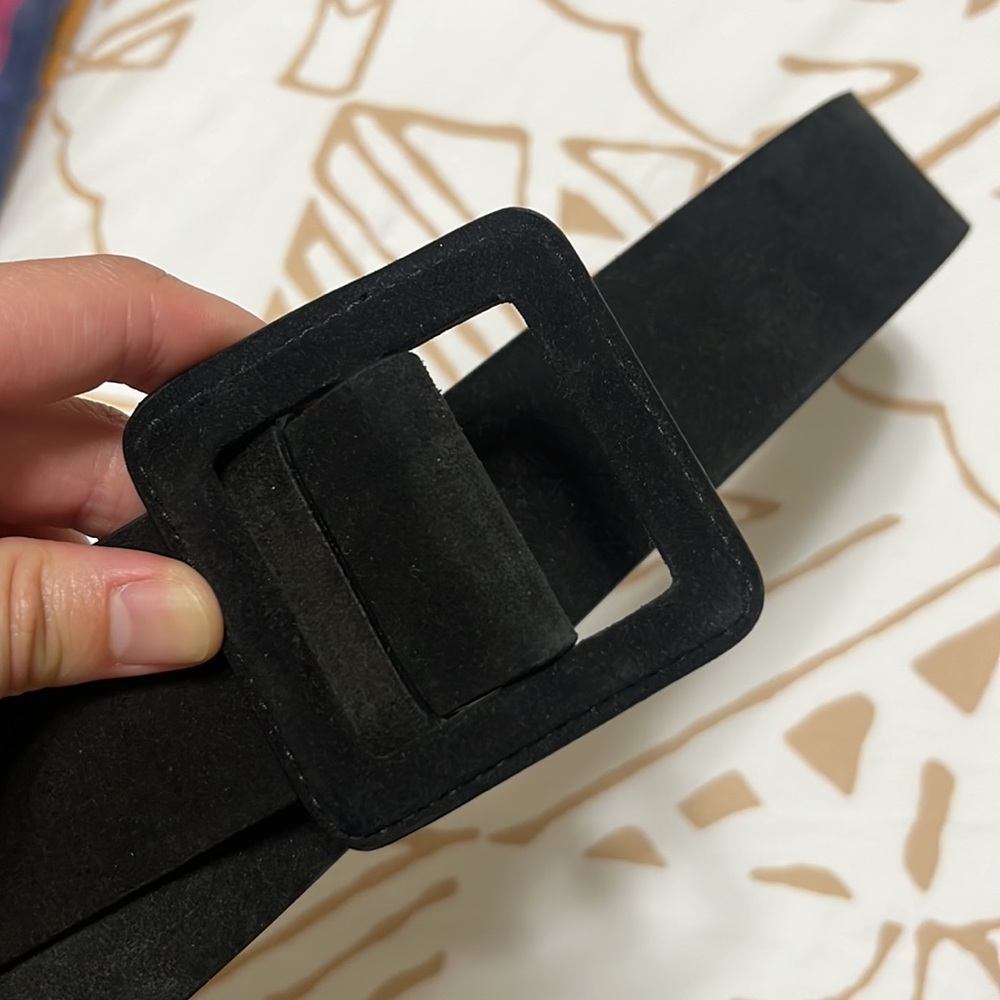 ba&sh Black Suede Wide Belt with Covered Buckle - Picture 3 of 3